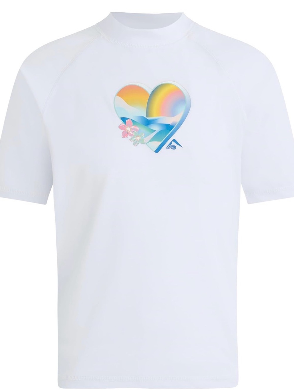 White Short-Sleeve Rash Guard with Pastel Heart Graphic